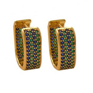 ต่างหูสไตล์วินเทจยุโรป-อเมริกัน ดีไซน์เรขาคณิตสุดหรู ประดับเพชรซิร์คอนหลากสี ดีไซน์หรูหราเบาๆ ชุบทองบนทองแดง - Product Image 5