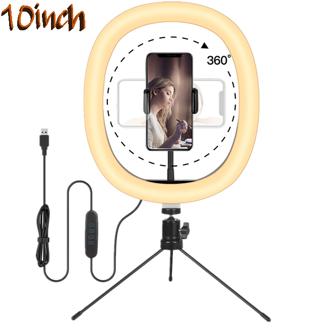 10 Inch Led Ring Light Set 3-Colors Live Vlog Lamp Lighting With Tripod Stand Ring Light 26cm