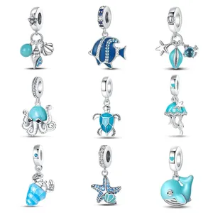 Colgantes de Alta Calidad con Diseño de Delfín, Estrella de Mar y Tortuga, con Circonitas Luminosas, Encantadores para Niños, de Aleación Plateada, Modernos, para Pulseras DIY - Product Image 1