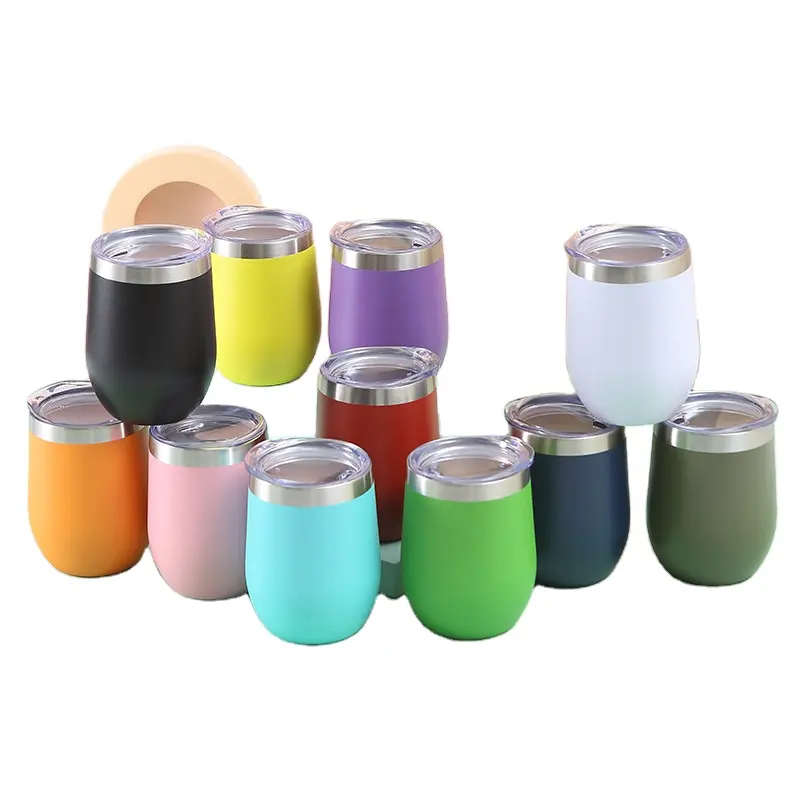 christmas 12oz Double Wall stainless steel Wine Cups Stainless Steel Egg Wine Glass Tumbler cup in bulk With Lid