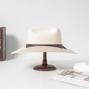 Linglong nueva moda OEM personalizado <span class=keywords><strong>australiano</strong></span> 100% lana personalizado moda Cattleman fieltro Fedora sombreros ala plana enrollable BRIM sombrero - Product Image 3