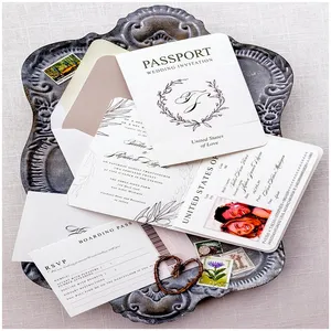 Tarjeta de embarque de pasaporte personalizada DIY barata, juego de tarjetas de invitación de boda, invitaciones de boda con tarjeta de Detalles