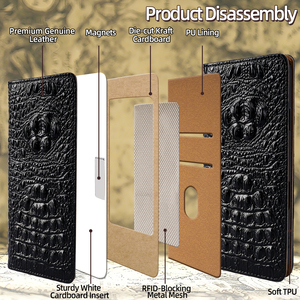 Étui à rabat de luxe en cuir véritable gaufré avec emplacements pour cartes, <span class=keywords><strong>coque</strong></span> antichoc premium pour <span class=keywords><strong>iPhone</strong></span> 18 <span class=keywords><strong>Pro</strong></span> Max 17 16 15 14 <span class=keywords><strong>Pro</strong></span> Max - Product Image 6