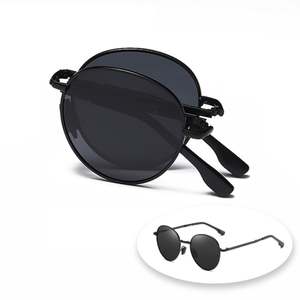 Lunettes de soleil polarisées pliables rondes UV400 en métal pour hommes et femmes, collection mode 2025 - Product Image 1