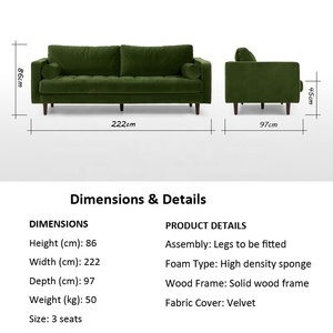 Divano a 3 Posti in Velluto <span class=keywords><strong>Verde</strong></span> Prato per Soggiorno, Villa, Scuola, Parco, Palestra, Seminterrato - Product Image 6