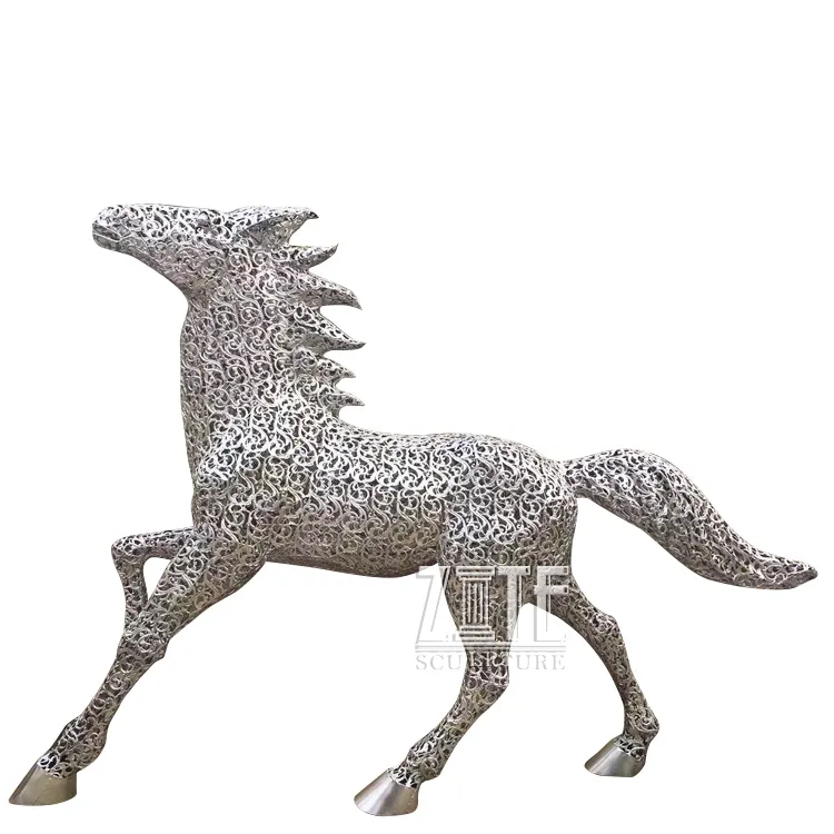 Escultura de caballo de alambre de metal de estatua de acero inoxidable de arte al aire libre de jardín