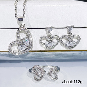 Set di Gioielli in Rame a Forma di Cuore per Donne, Classico per Matrimoni, Feste e Uso Quotidiano, Collana, Orecchini e Anello, Accessorio di Moda - Product Image 5