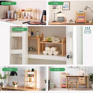 <b>Desktop</b> <b>Shelf</b> 2 Tier Bamboo Storage Rack For Kitchen Counter Cosmetics Snacks Figurines Organization - Product Image 2