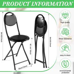 <b>Cushioned</b> Folding Bar Stool With <b>Back</b>, Portable Counter Height Padded Foldable Chair - Product Image 2