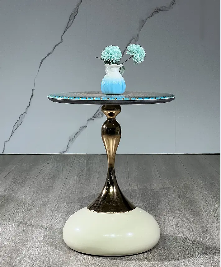 2024 светлый Золотой металлический журнальный столик в нордическом стиле, современный простой Настольный столик с мраморным основанием, маленький круглый столик