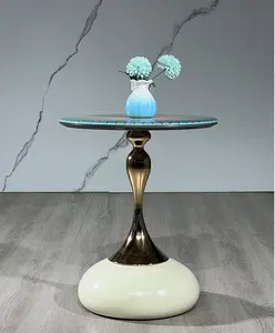 2024 Nordic Light Luxury Gold Metal Coffee Table Modern Simple Sofa Side Table Marble Base Small Round Table