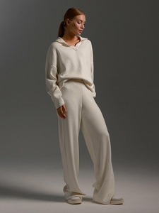 50% de descuento, venta al por mayor, conjuntos de punto, suéter de invierno, cuello Polo, jersey de lana de punto, pierna ancha, largo, dos piezas, conjuntos de suéter de Invierno para mujer - Product Image 2