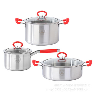 Bán Buôn Tùy Chỉnh Thép Không Gỉ Nấu Ăn Bộ Nồi Không Dính Đồ Nấu Nướng Với Silicone Xử Lý Phẳng Dưới Lò An Toàn - Product Image 6