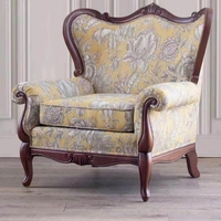 Sofá de Madera Maciza de Estilo Francés Retro para Tres Personas, Sillón Individual/Doble de Estilo Inglés Medieval para Sala de Estar de Villa de Lujo