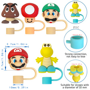 Nouveaux Styles dessin animé Marioes <span class=keywords><strong>3D</strong></span> Pvc capuchon de paille avec bouchon anti-poussière sangle 10mm stéréo Design Bar accessoires décoration - Product Image 3