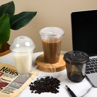Gobelet jetable en plastique PET imprimé flexographique haute transparence pour jus et boissons froides avec couvercle anti-fuite