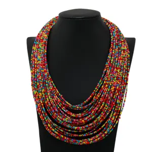 2022 богемные цветные небольшие модные многослойные ожерелья с крупными рисовыми бусинами оптом