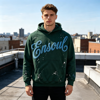 Sweat à capuche premium en chenille avec logo brodé, effet éclaboussures de peinture, délavé, vintage, épais, pour hommes, fabrication OEM