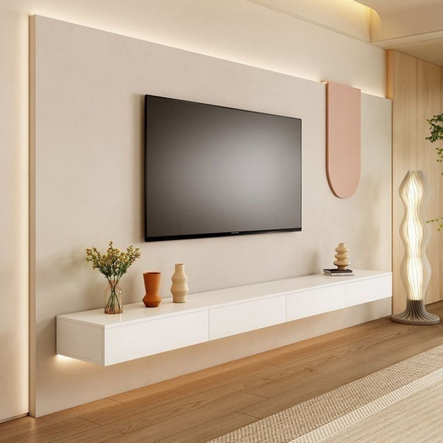 Modern Simple Style MDF TV Rack Floating Wall-Mounted Hanging Cabinet for Small Apartments for Living Room