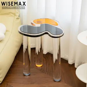 WISEMAX FURNITURE Modern living room furniture triangle shape small side table black top acrylic 3 legs coffee tables for home