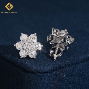 Pendientes de Diamantes Cultivados en Laboratorio con Forma de Racimo de Flores, Corte Brillante Redondo, Joyería Floral Súper Brillante para Mujer - Product Image 6