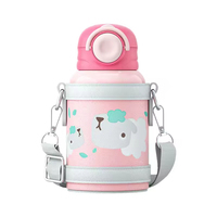 Ensemble cadeau de haute qualité JM6, 450 ml, design mignon de dessin animé, gobelets isothermes en acier inoxydable 316 avec 3 couvercles et sangle pour enfants