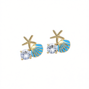Pendientes de Estrella de Mar Dorada con Cristales de Estrás y Bisel, Estilo Bohemia, Joyería para Uso Diario de Mujer - Product Image 1