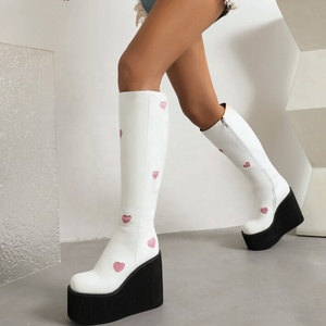 Women High Wedge Long <b>Boots</b> Cute Heart Shape Platform Thick Bottom Shoes Side Zipper Knee High Booties Wedges Heels - Product Image 2