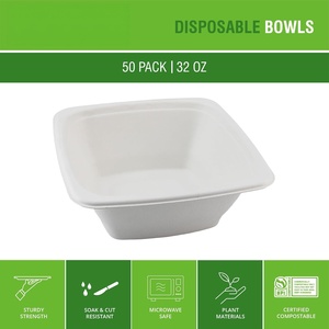 Biodegradable 16oz Square Sugarcane Bagasse Disposable Salad <b>Bowl</b> <b>with</b> Clear <b>Lid</b> Microwave Safe for Party Use - Product Image 3