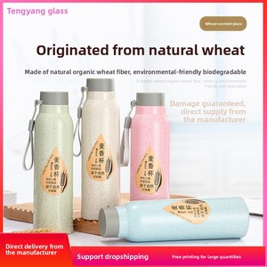 Biểu Tượng Tùy Chỉnh 350Ml Rơm Lúa Mì Chai Nước Phân Hủy Sinh Học Đôi Tường Cách Nhiệt Thể Thao Phòng Tập Thể Dục Ngoài Trời Đồ Dùng Với Dây Buộc - Product Image 2