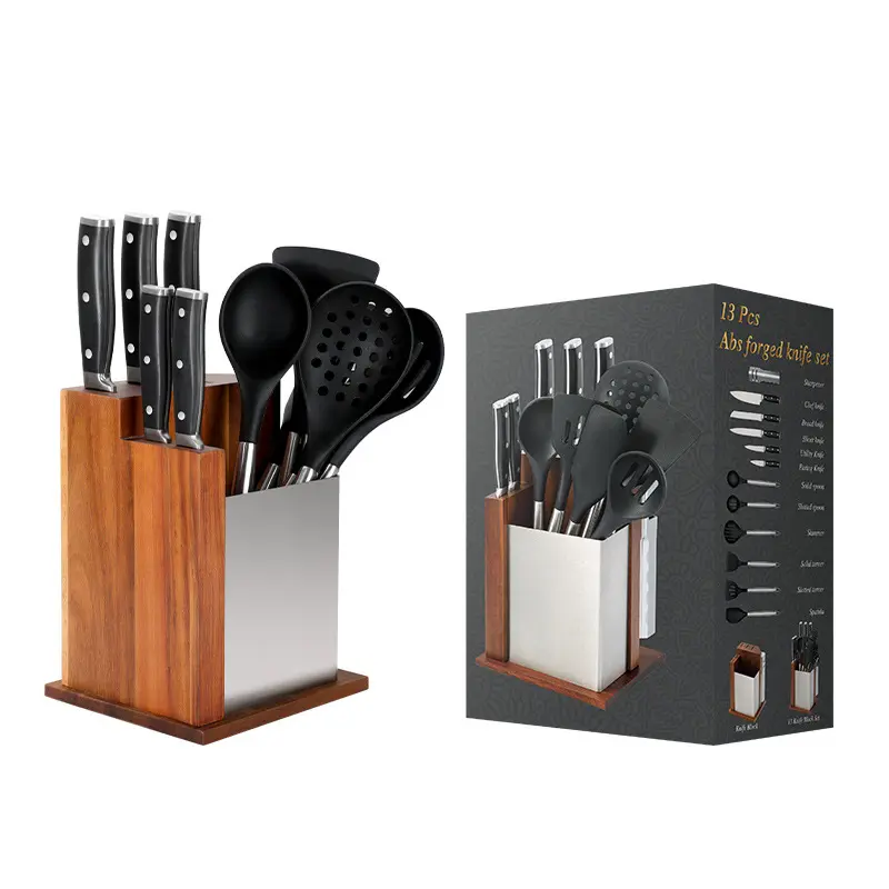 Nouveau style12 pièces ensemble de couteaux outils de cuisine complet ensemble d'ustensiles de cuisine en Silicone ensemble de couteaux de Chef professionnels avec bloc en bois