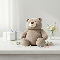 OEM ODM Personnalisé Ours en peluche gris assis et rond, brodé, en polyester et coton PP, pour anniversaire
