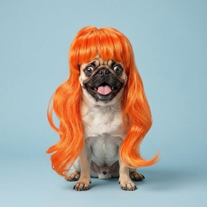 Perruque pour animaux de compagnie HLC couleur blond et rose avec frange complète, longue perruque ondulée bouclée pour animaux, perruques de costume pour fêtes et festivals pour animaux de compagnie - Product Image 4