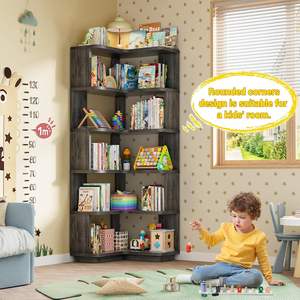 Libreria Angolare a 6 Ripiani in Rovere Grigio, Scaffale Espositivo Autoportante a Forma di L per Ufficio e Camera da Letto - Product Image 2