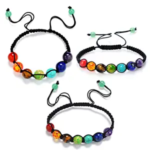 2023 Moda Pedra Natural 7 Chakra Pulseira Jóias Cura Poder Cristal Estiramento Ajustável Beads Pulseiras E Pulseiras