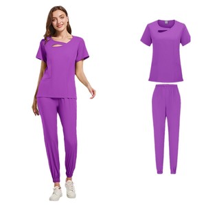 Women's Medical <b>Scrub</b> Set Moisture Wicking Knitted Split Uniform Hospital Work Clothes S-XXL - Product Image 5
