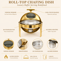 XINGPAI Professionnel Hôtel Or Buffet Chauffe-Plat Visuel Acier Inoxydable 6 Litres Rond Réchaud À Couvercle Roulant Avec Fenêtre