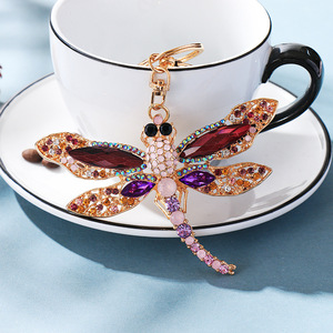 Rhinestone Dragonfly Keychain Gold Plated Metal <b>Key</b> Tag Cartoon <b>Key</b> <b>Holder</b> Birthday New Year Gift - Product Image 5