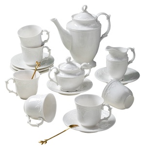 Low Price Promotion of European White and Yellow Embossed Afternoon <b>Tea</b> Ceramic Coffee <b>Set</b> - Product Image 4