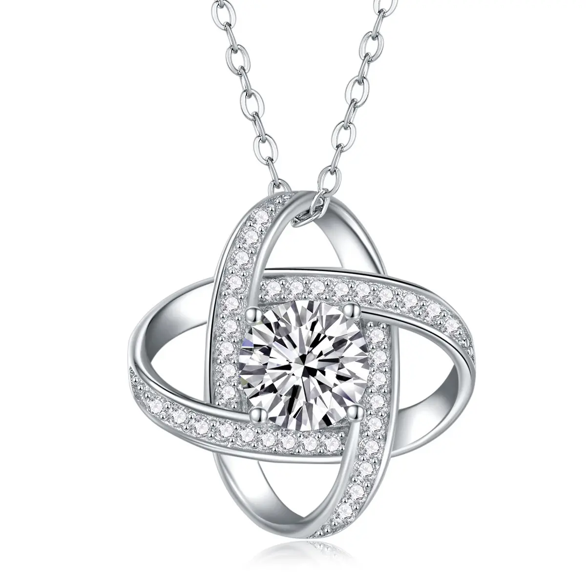 Colar de prata esterlina 925 com pingente de trevo de quatro folhas dançante brilhante diamante zircônia cúbica colar de joias finas para noivas para grelha