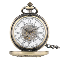 Jam Saku Mekanik Otomatis Vintage Phoenix & Bunga Skeleton Steampunk dengan Rantai untuk Pria
