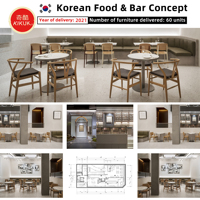 Ensemble de mobilier de café moderne sur mesure : bancs, tables à manger, chaises, mobilier de restaurant, banquettes, salon extérieur