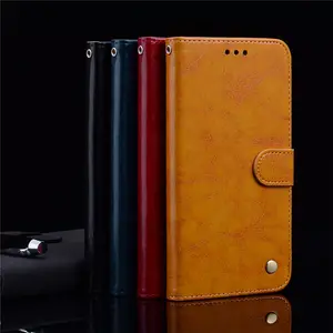 Huile Cire Modèle Rétro Affaires Fermeture Magnétique Antichoc En Cuir PU Étui Portefeuille pour Samsung Note 9