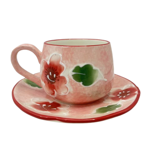 European Retro Luxury 10 oz Ceramic <b>Tea</b> & Coffee <b>Cup</b> Plate <b>Set</b> Hand Drawn Floral Pattern <b>Cups</b> Under Glazed <b>Tea</b> Mug - Product Image 4