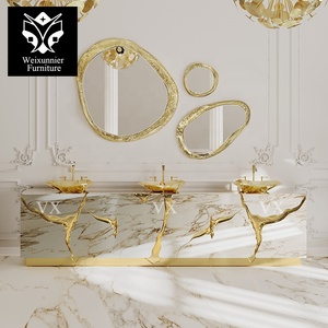 Lavabo de salle de bain rectangulaire moderne de luxe Newton poli avec miroir pour meubles de villa contemporaine - Product Image 4