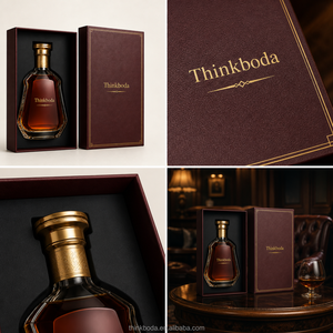 Caja Rígida para <span class=keywords><strong>Coñac</strong></span> Color Borgoña con Tapa Separada, Inserto de Espuma Negra, Borde Delgado Dorado, Impresión de Lujo, Empaque de Regalo para Brandy y Licores - Product Image 3