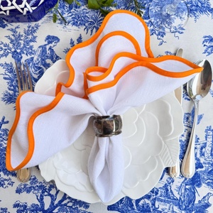 Wrapped-edge Custom Organic Cotton-<b>linen</b>/<b>Linen</b> Napkins & <b>Table</b> <b>Cloth</b> Handmade Scallop Embroidery Cotton Canvas Placemat - Product Image 4