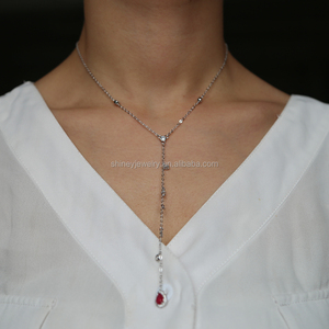 Collar Largo Tipo Lariat con Ojo Marquesa Chapado en Oro de 18K, Brillante <span class=keywords><strong>y</strong></span> Elegante, con Circonita Cúbica 5A, para Mujer - Product Image 6