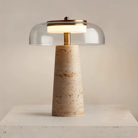 İskandinav Minimalist Traverten Cam Masa Lambası, Yatak Odası Başucu, Çalışma Odası için Lüks ve Üst Düzey Ortam Aydınlatması, Wabi-Sabi Tarzı