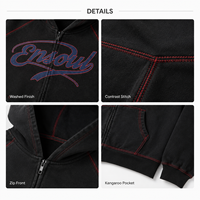 Sweat à capuche homme personnalisé en coton molletonné épais coupe ample avec surpiqûres rouges contrastantes et impression sérigraphiée style streetwear OEM